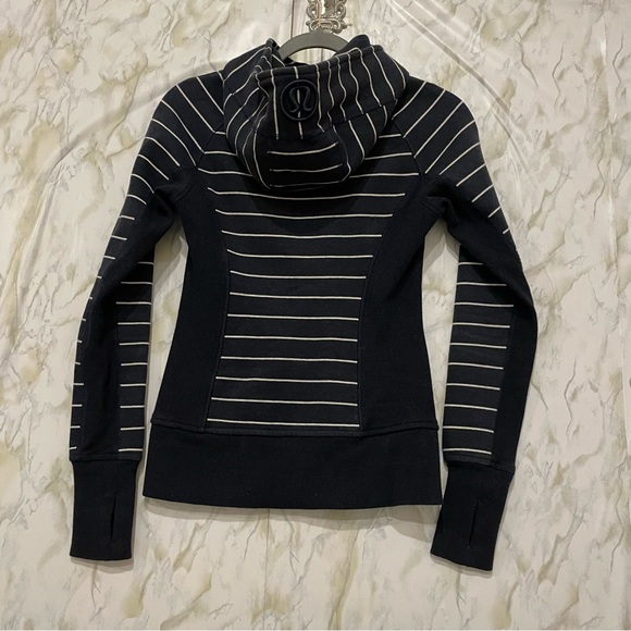 Lululemon 2 scuba hoodie navy blue white stripe rose gold zipper sweater active - Picture 6 of 7